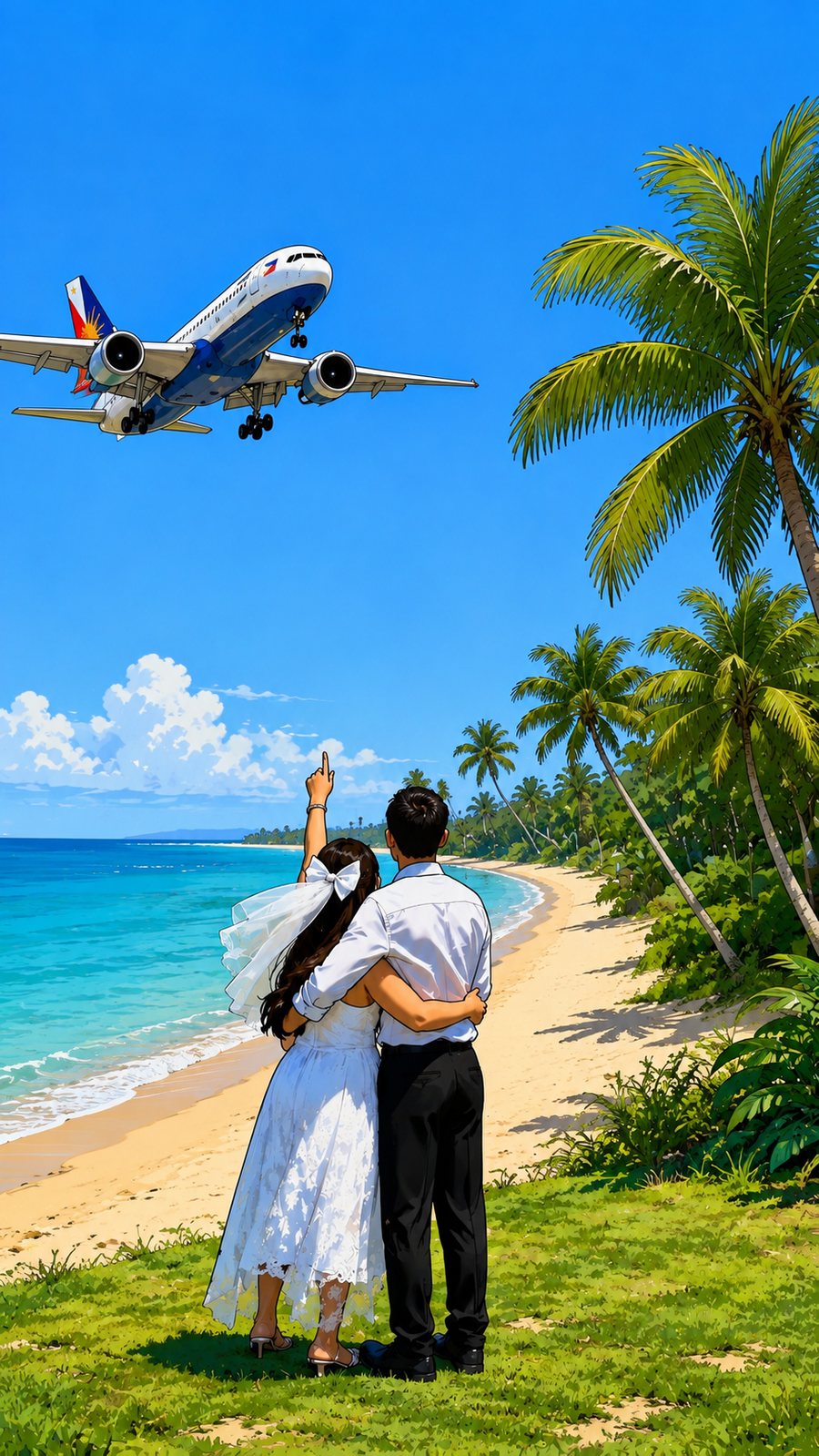 Rhona and Francis walking hand in hand on the beach